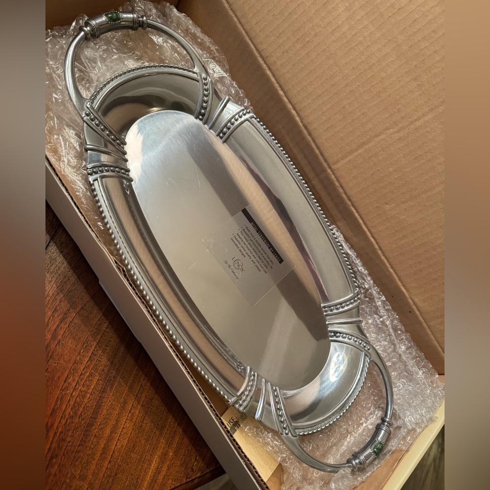 NIB Lenox Agate & Jade metal serveware bread tray